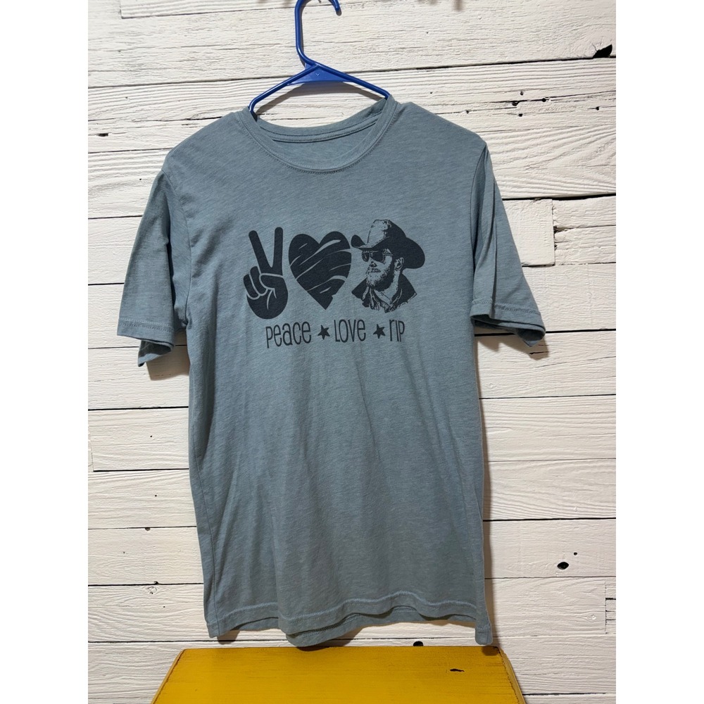 Yellowstone Peace Love Rip Wheeler Graphic Tee Shirt Blue Gray Women Small